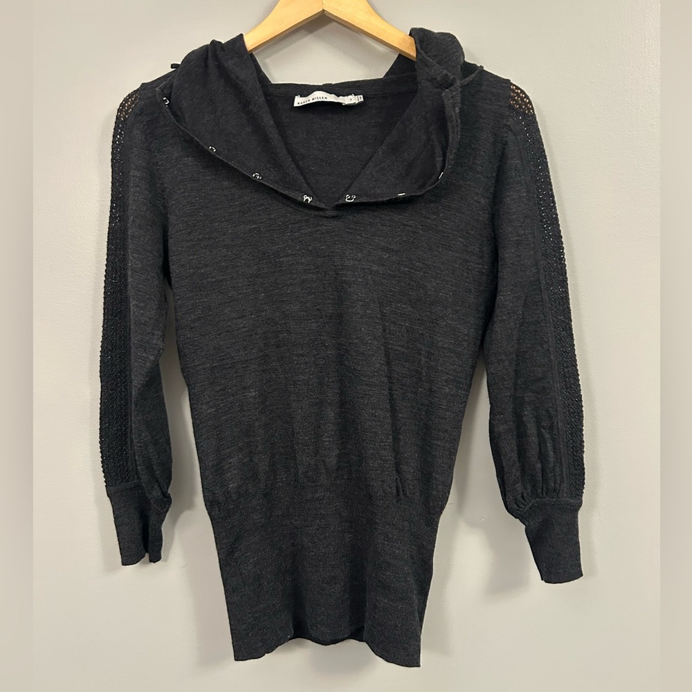 Karen Millen Charcoal Hooded Knit Sweater Size 3